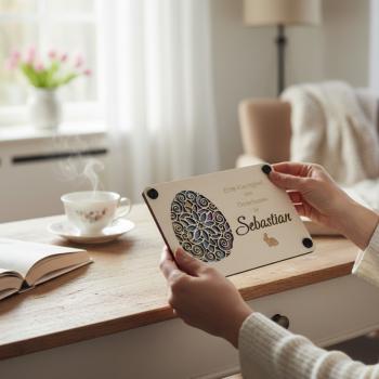 Preview: Holzkarte zu Ostern: Stilvolle Geldgeschenke personalisiert mit Namen – Die perfekte Geschenkidee für deine Liebsten!